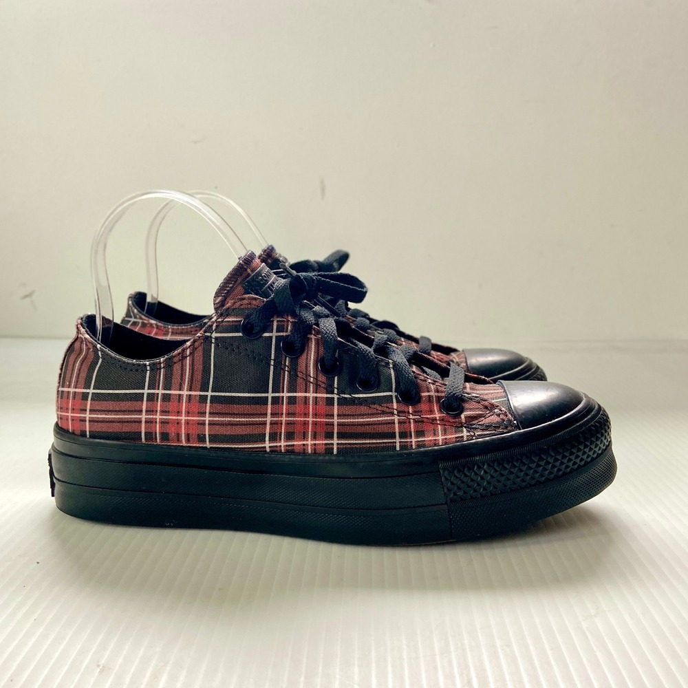 Converse Chuck Taylor All Star Red Black Plaid Platform Sneakers Womens 8.5